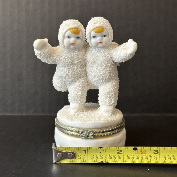 Snowbabies Trinket Box Twins 4" Snow Angels Figure Ice Skating Figurine CLEAN - Picture 7 of 11